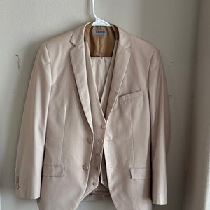 36 R Slim Fit Tazio Men's Beige Suit Set ( Blazer, Vest, and Pant)